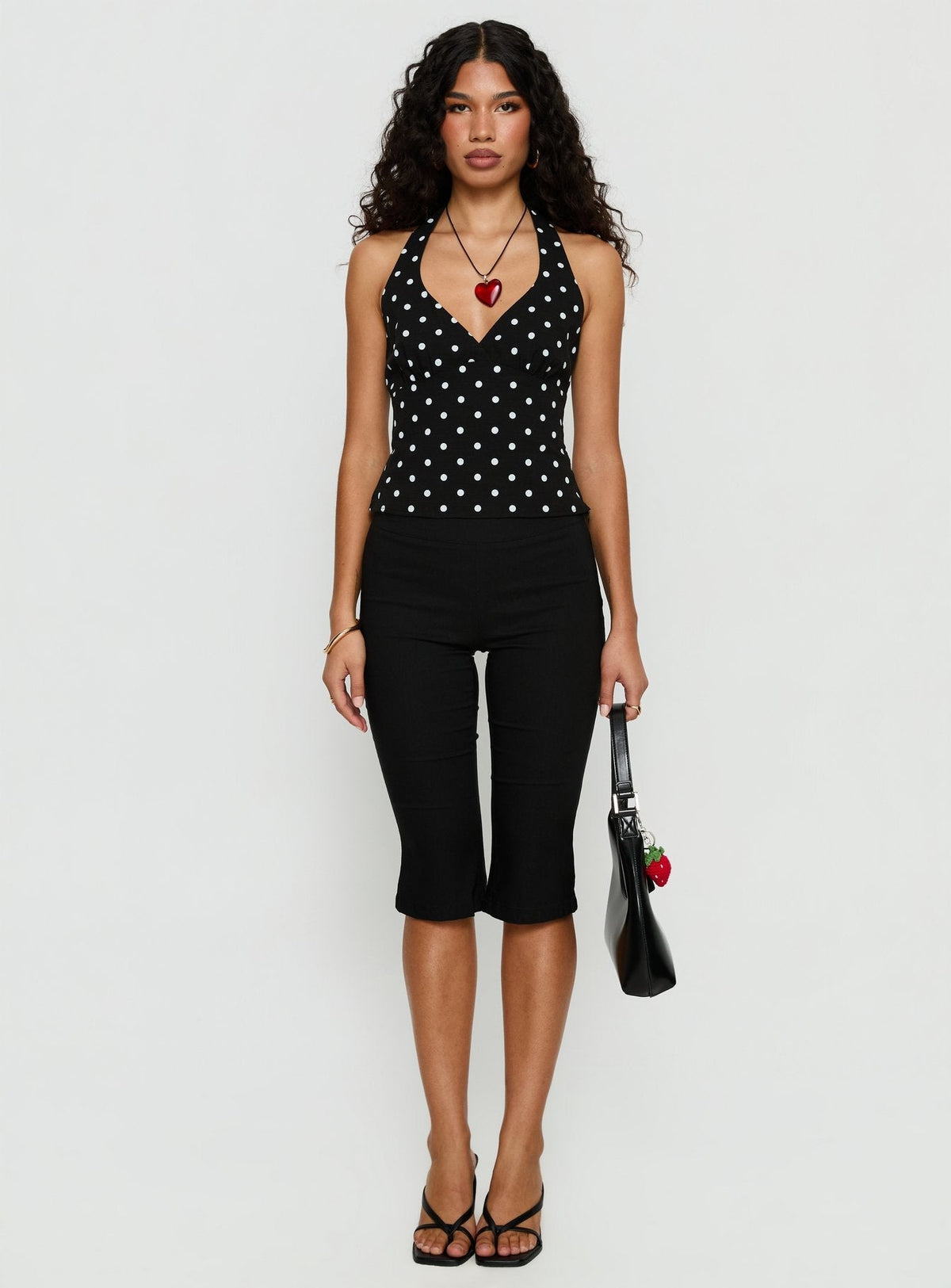Alter Of Love Halter Top Black Polka