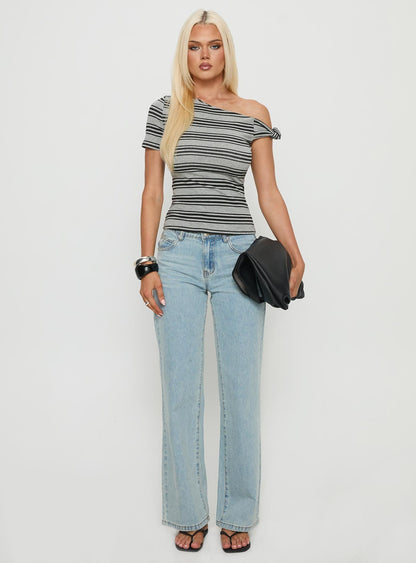 Remona Off Shoulder Top Grey Stripe