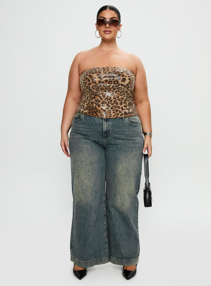 Learn To Fly Strapless Sequin Top Leopard Curve