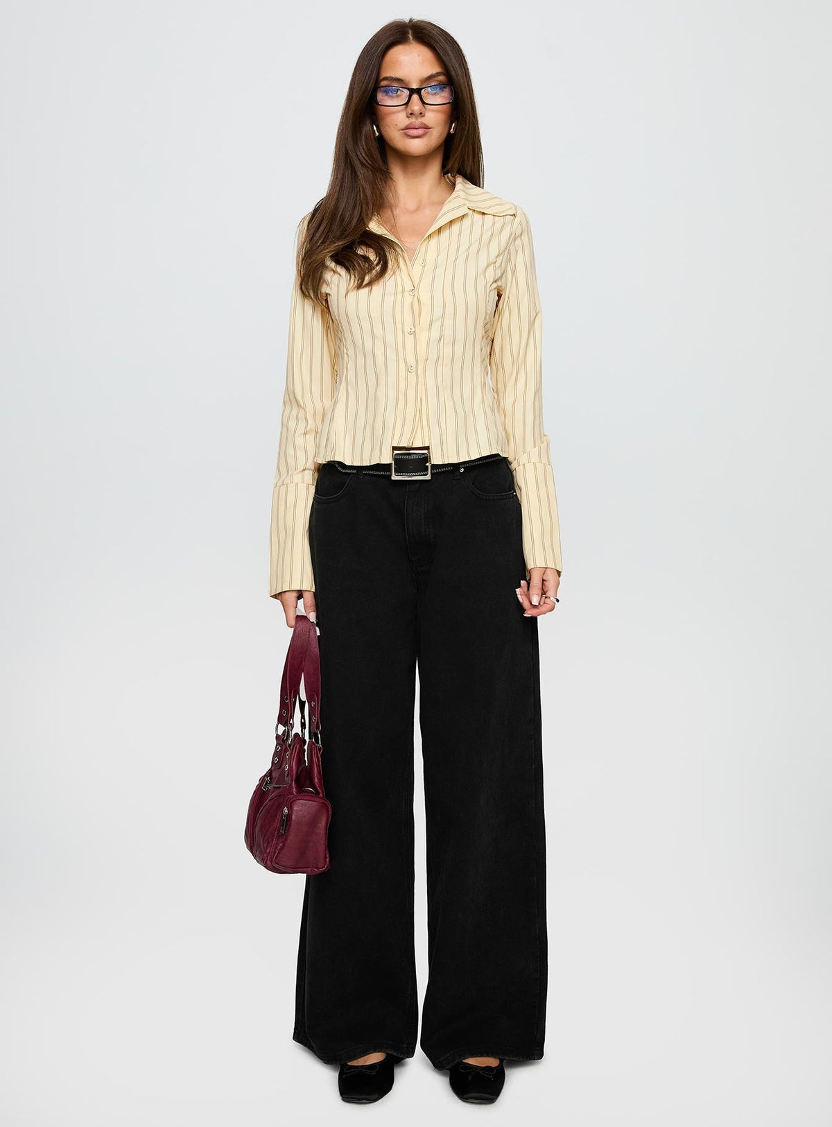 In Brooklyn Collared Top Yellow Stripe