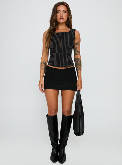For The Weekend Top Black Pinstripe