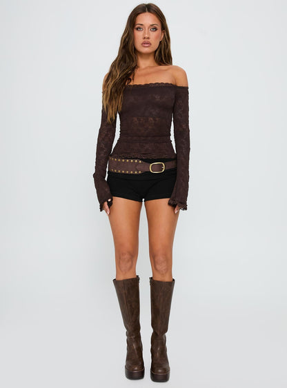 Mochapella Off The Shoulder Top Brown