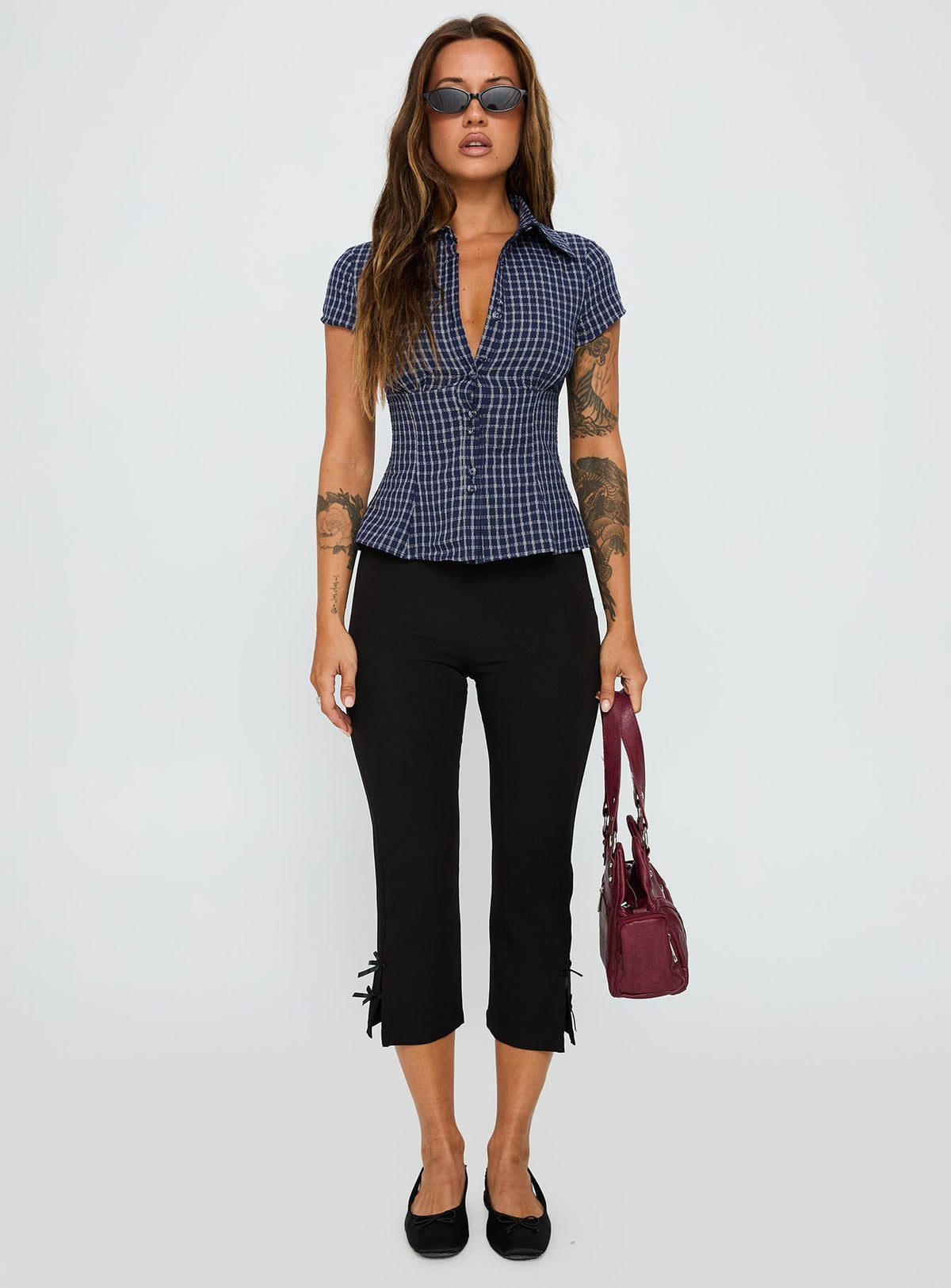 Cottesloe Blouse Top Navy Check