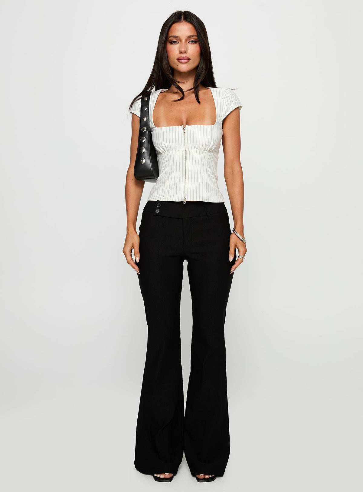 Santa Cruz Zip Through Top White Pinstripe