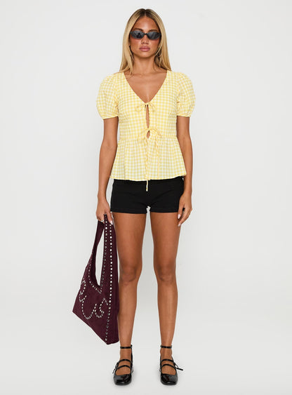Carmelah Tie Up Top Yellow Check