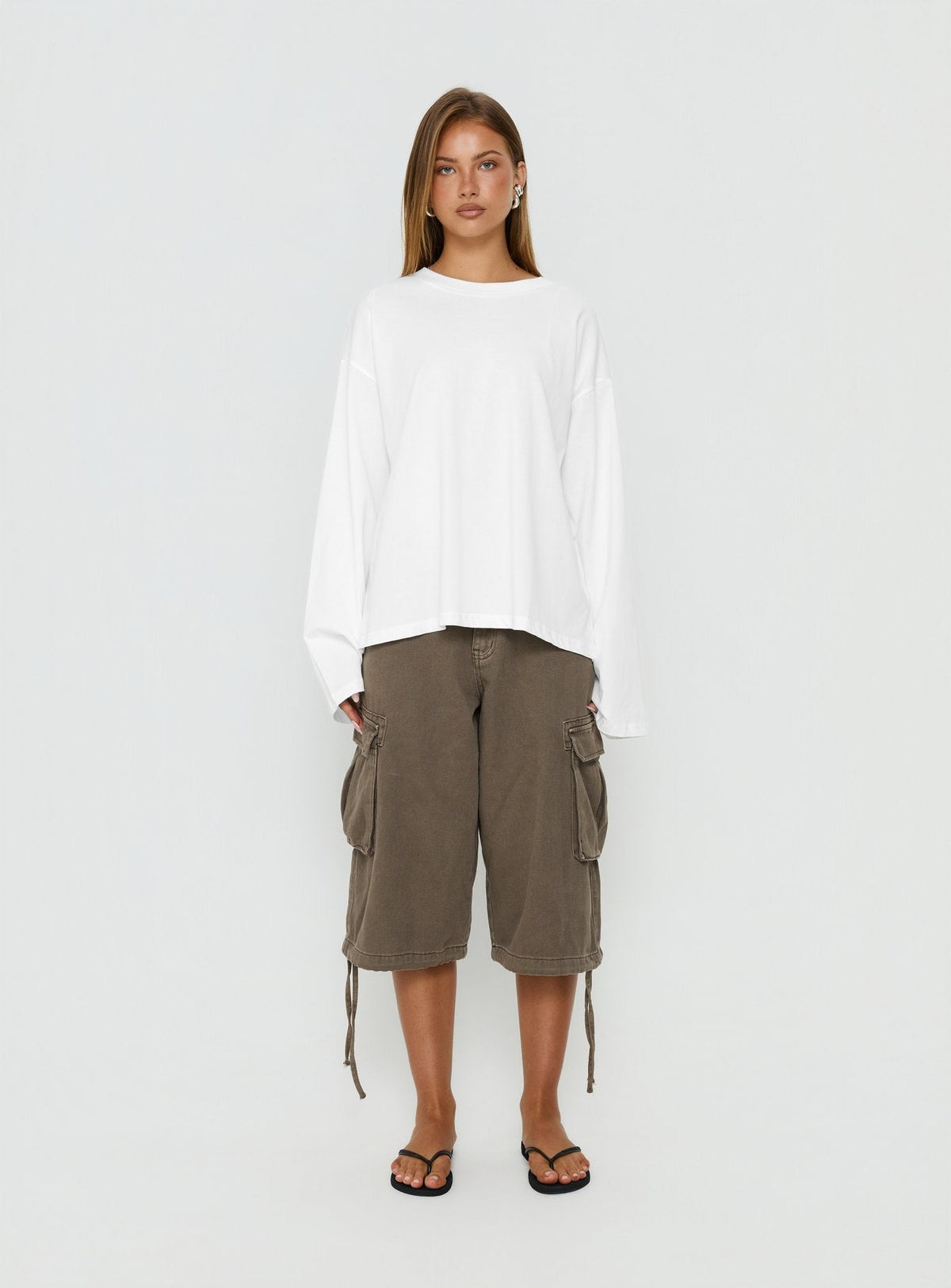 Settle Down Long Sleeve Top White