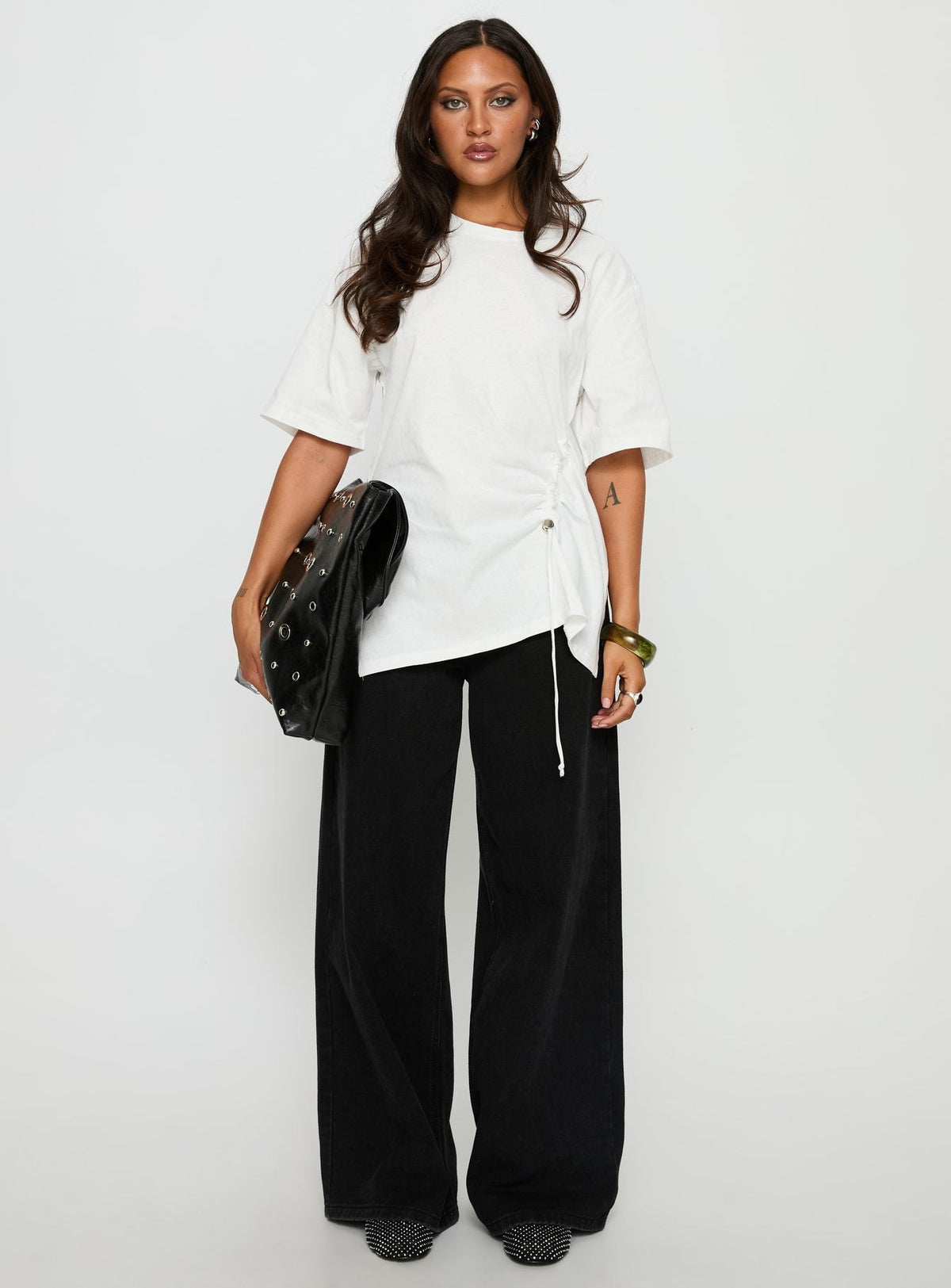Agnessa Ruched Detail Oversized Tee White