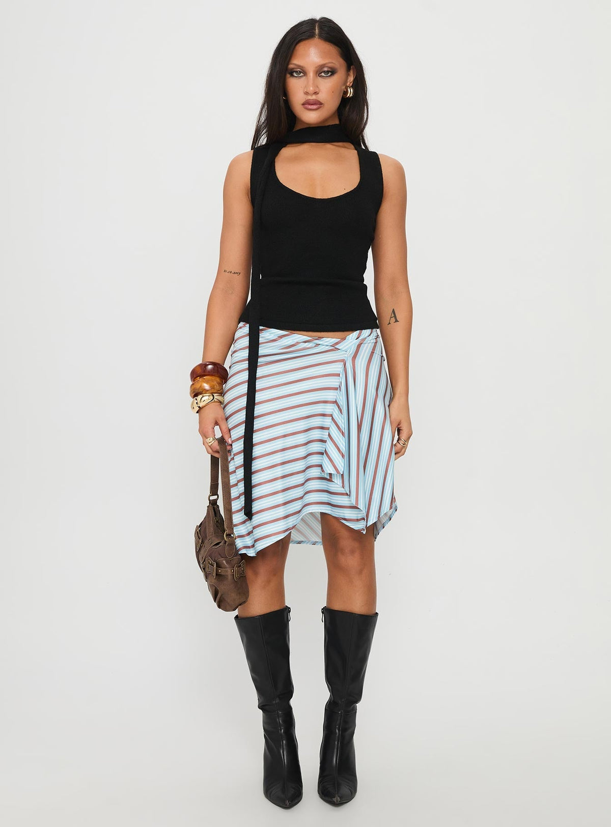 Roana Reversible Scarf Tie Knit Top Black