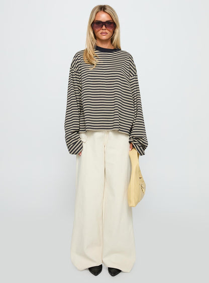 Bloom Long Sleeve Top Beige Stripe
