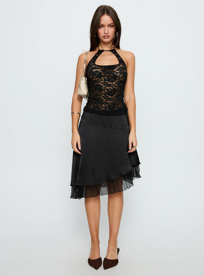 Janais Lace Tie Neck Top Black