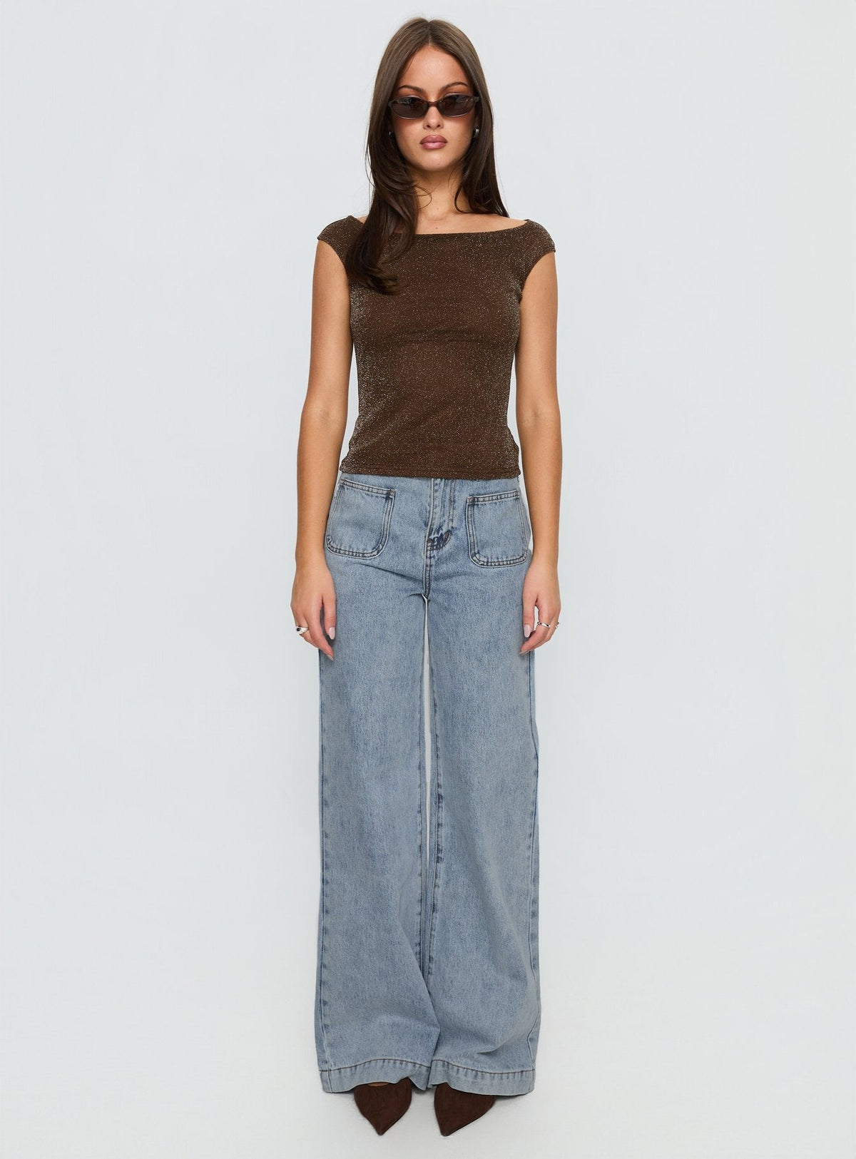 Cheirosa Off Shoulder Top Brown Shimmer