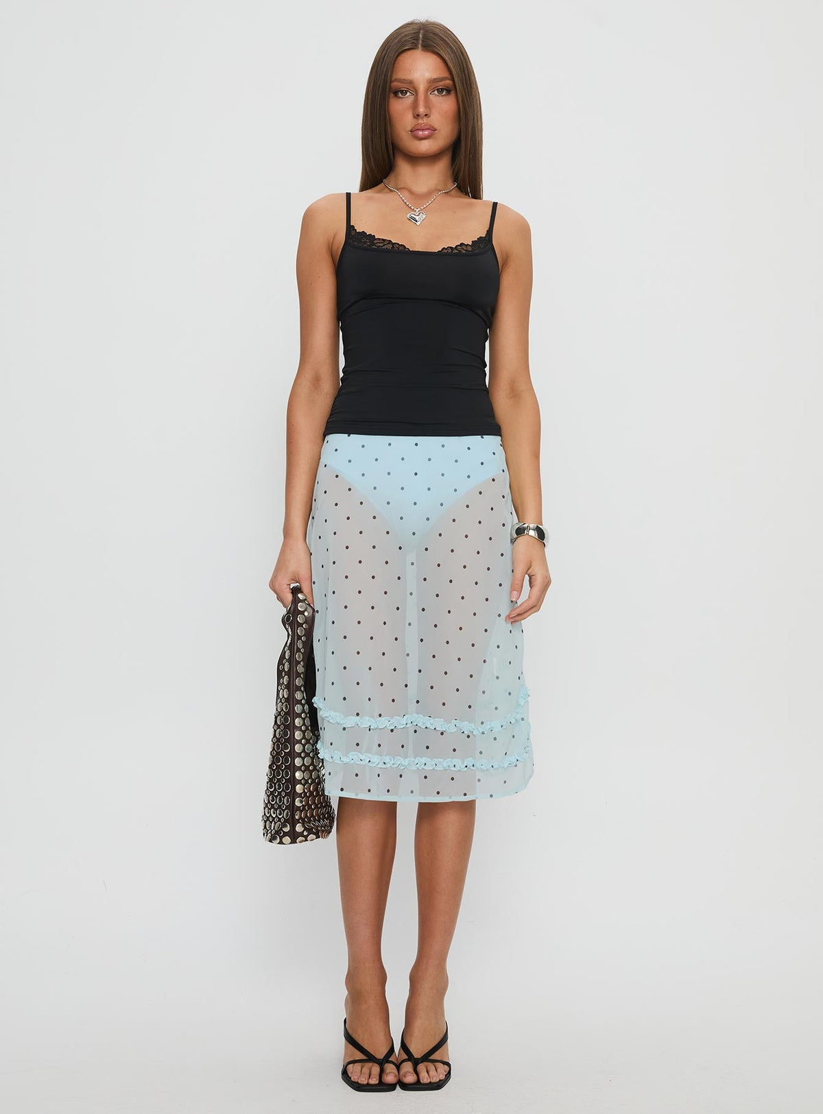 Spring To Summer Lace Trim Cami Top Black