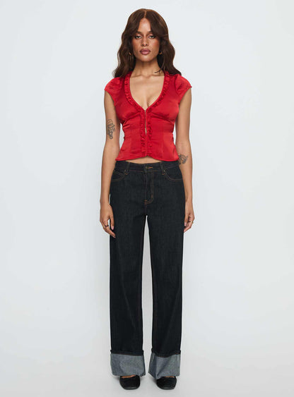 Tatianna Frill Blouse Top Red
