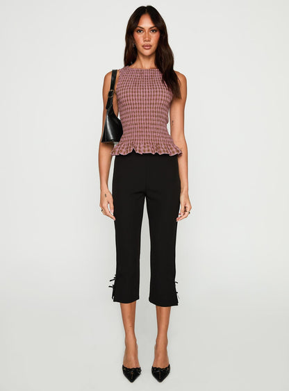 Chauntelle Ruched Top Pink Check
