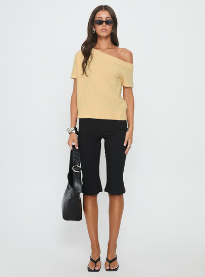Nori Boucle Off Shoulder Slouchy Top Butter Yellow