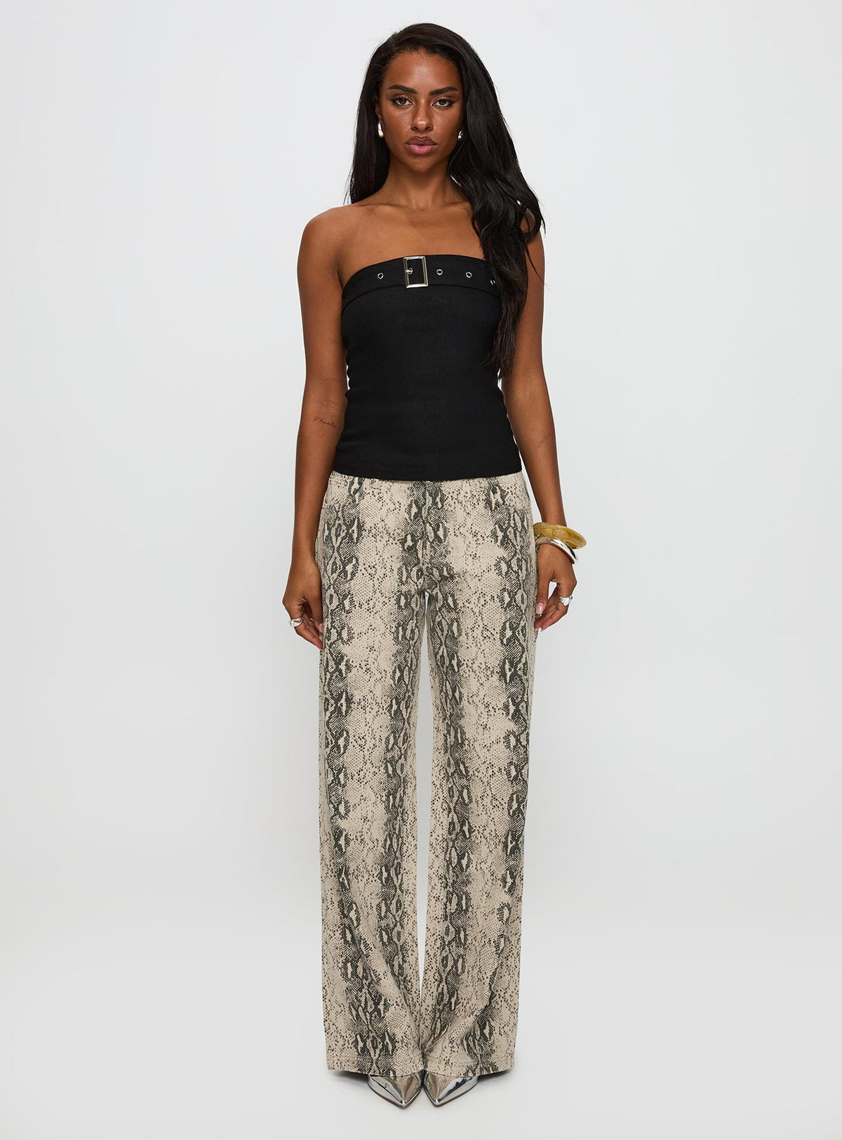Satellite Strapless Buckle Detail Top Black