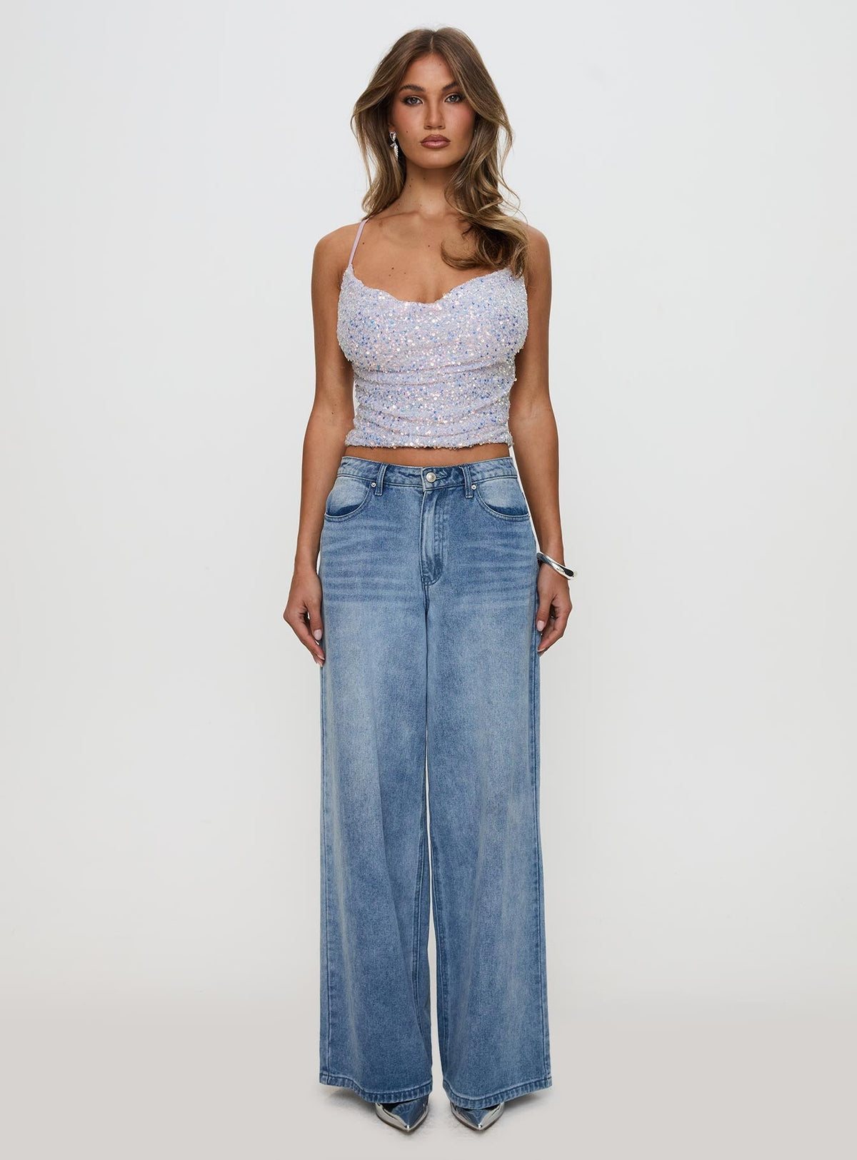 Werner Cowl Neck Sequin Top Lilac