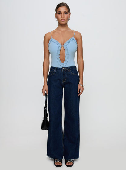 Rhyde Plunging Frill Bodysuit Blue