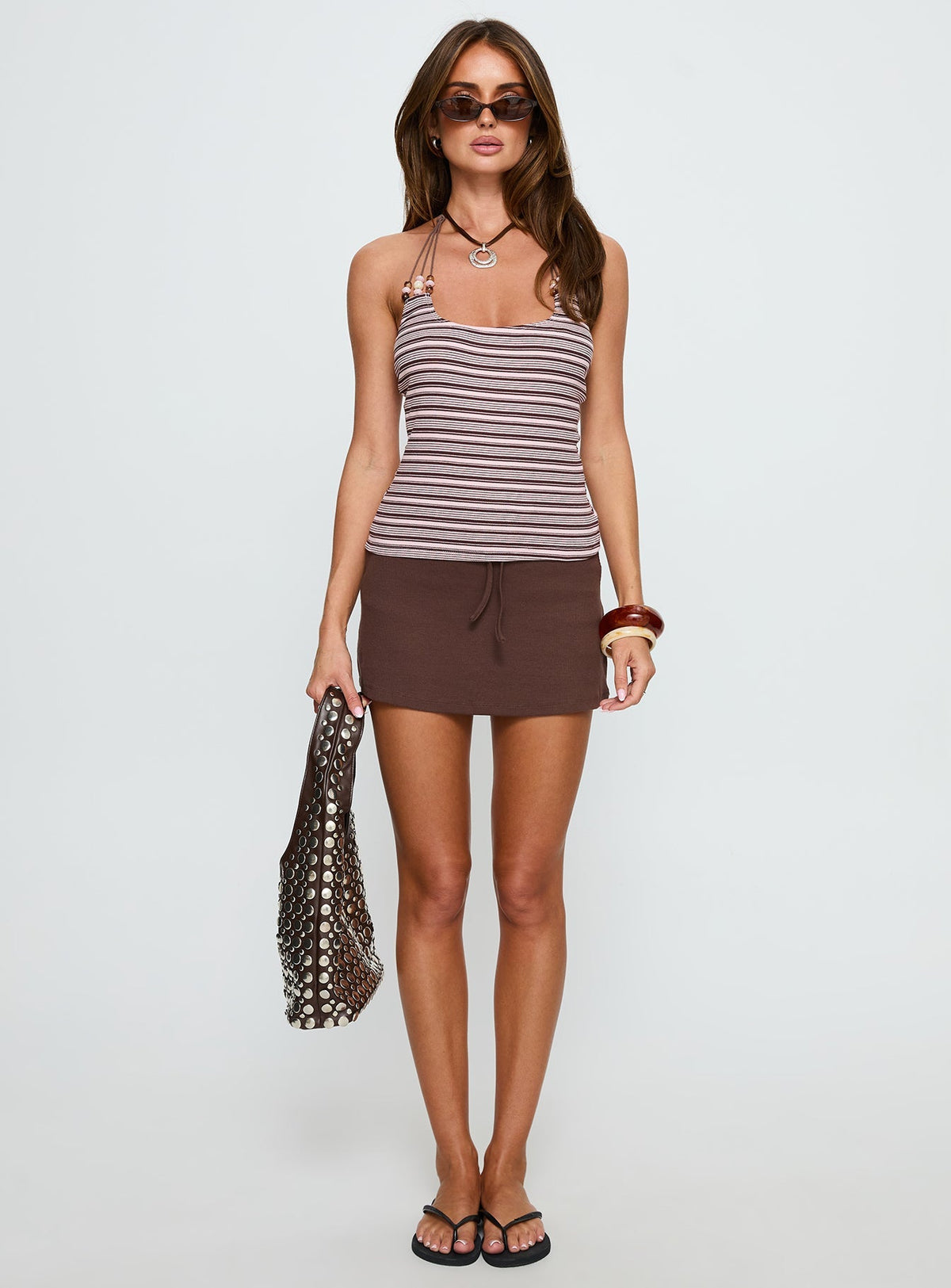 Roller Coaster Bead Detail Top Pink Stripe