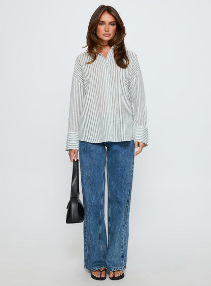 Alexi Long Sleeve Button Down Top Blue / Brown Stripe