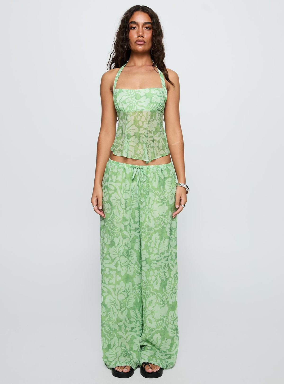 Finesse Halter Top Green Floral