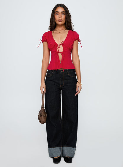 Incomparable Pleated Bust Top Red