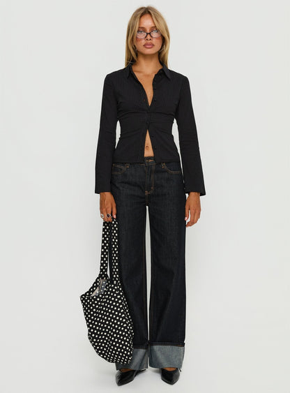 Emersonne Button Up Top Black
