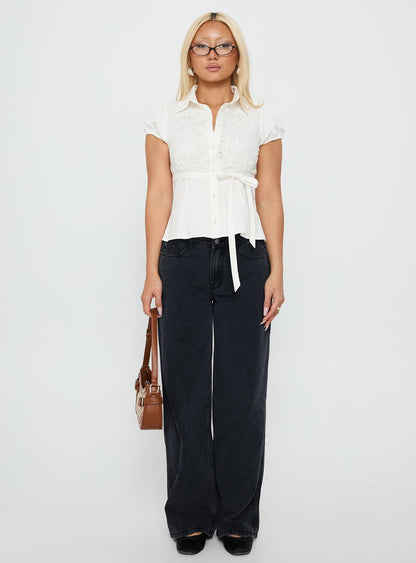 Kavira Tie Bust Short Sleeve Shirt White