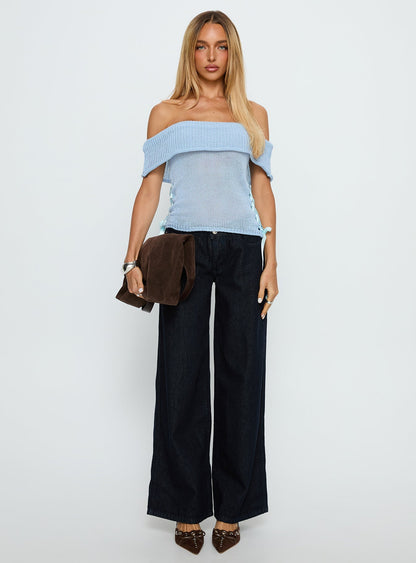 Marisyn Tie Detail Off Shoulder Top Blue