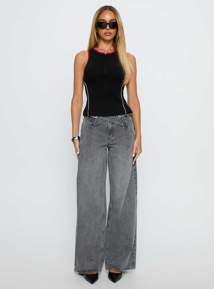 Alyna Zip Through Knit Top Black