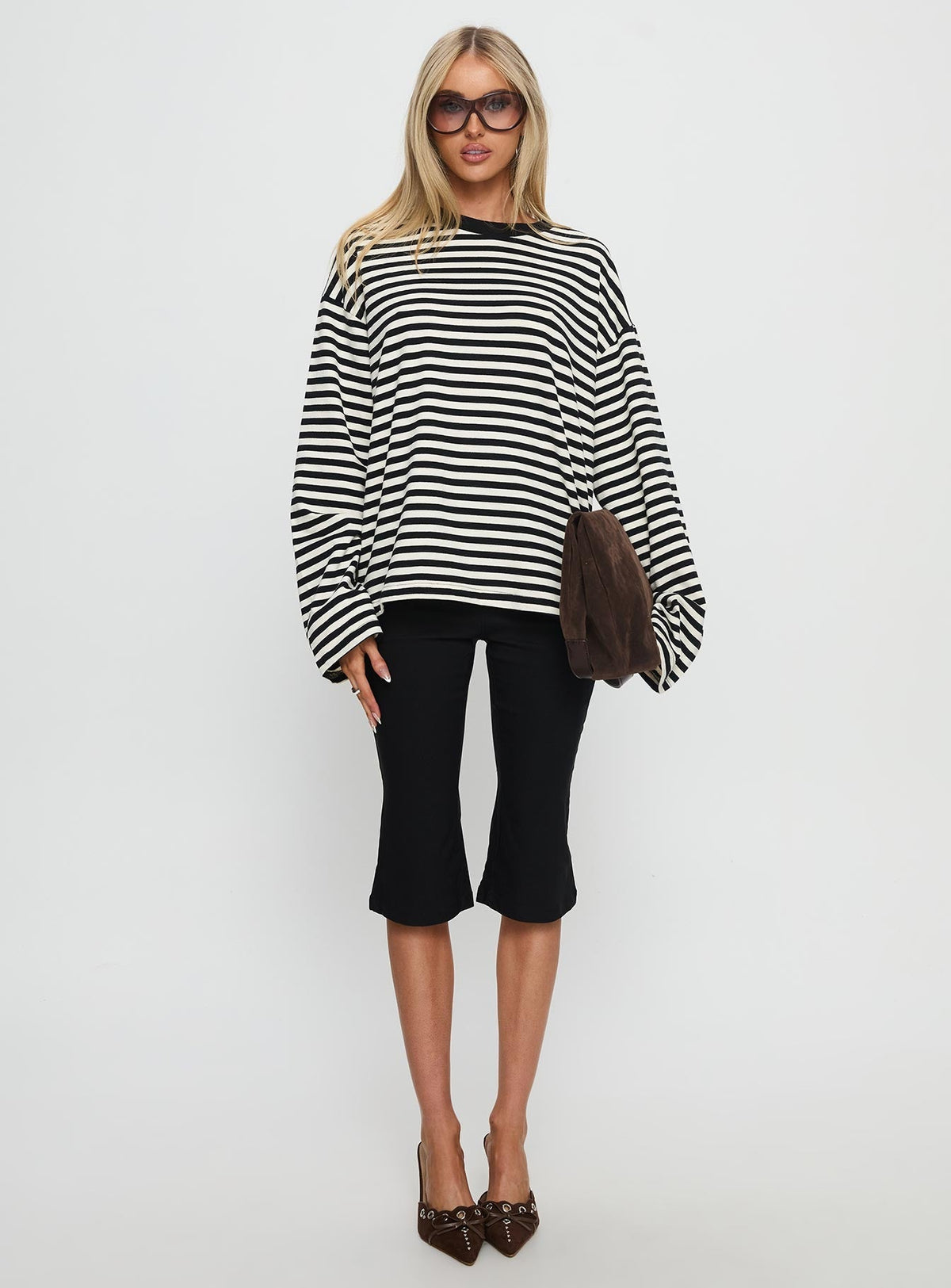 Settle Down Long Sleeve Top Black / White Stripe