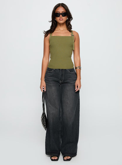 Bare It All Buckle Detail Top Green