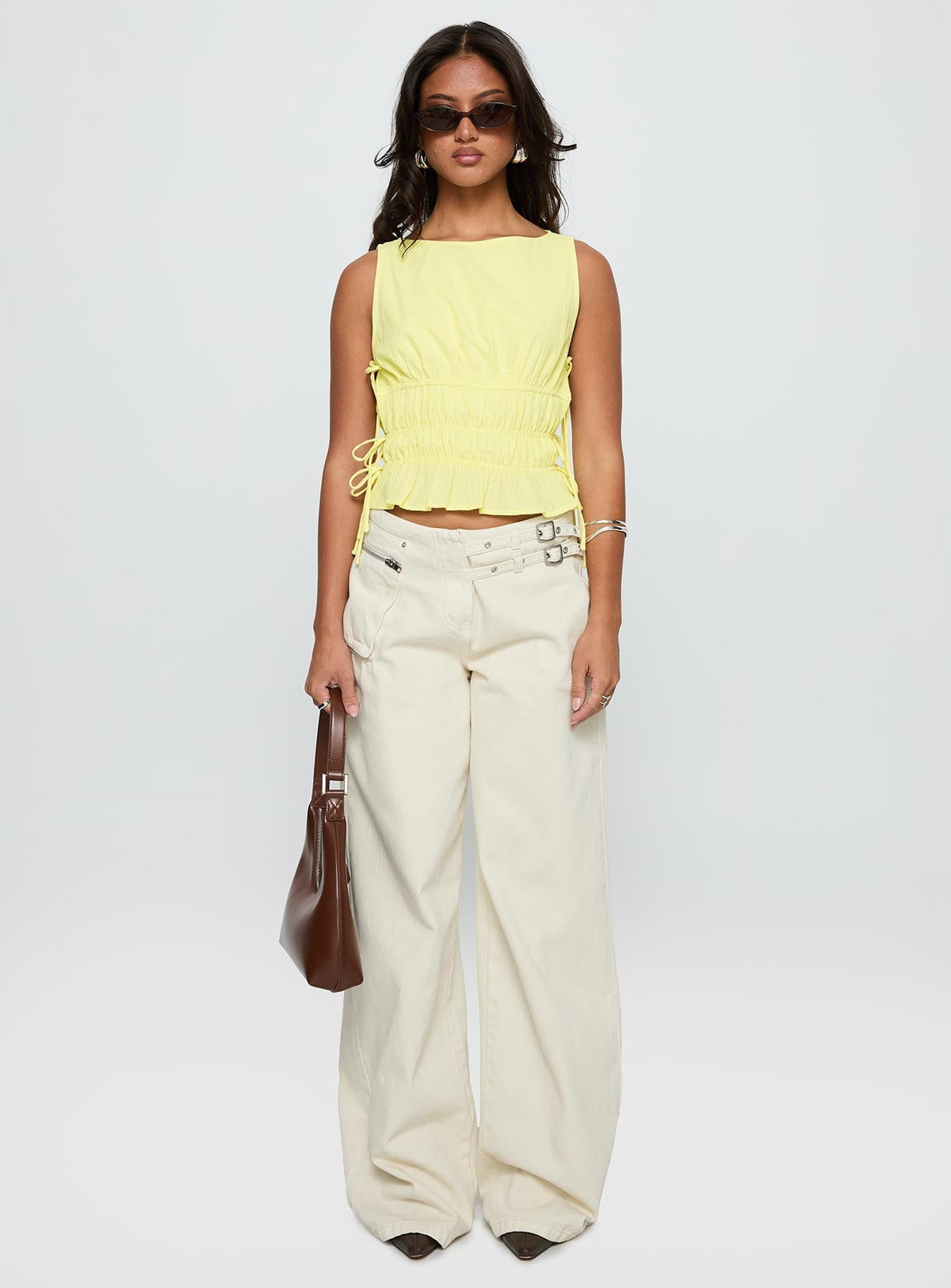 Lavande Ruched Tie Side Top Yellow