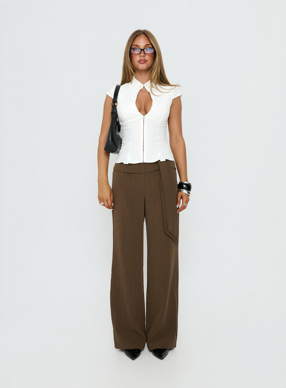 Yalanda Cut Out Collared Top White