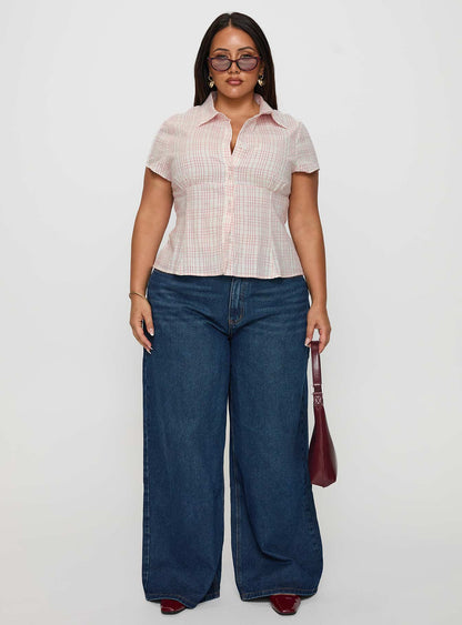 Cottesloe Blouse Top Pink Check Curve