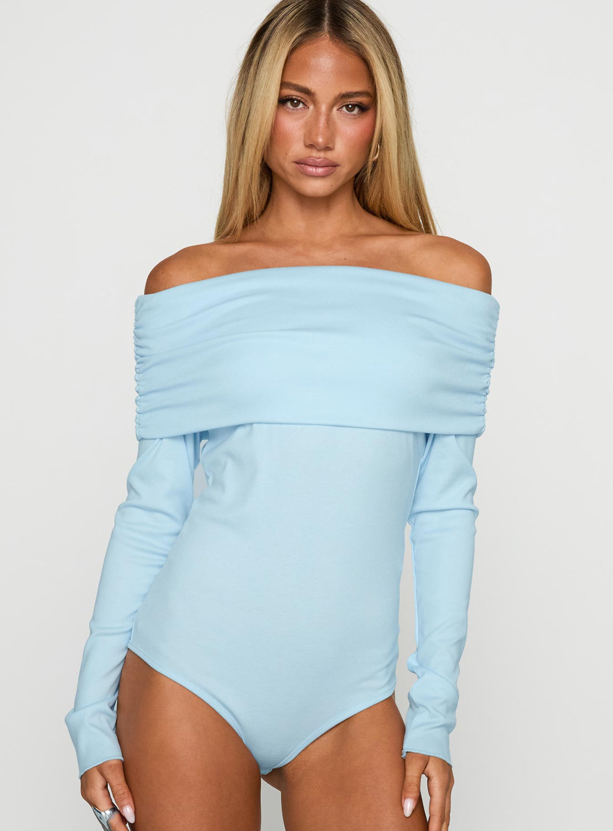 Spoilt Off The Shoulder Bodysuit Blue