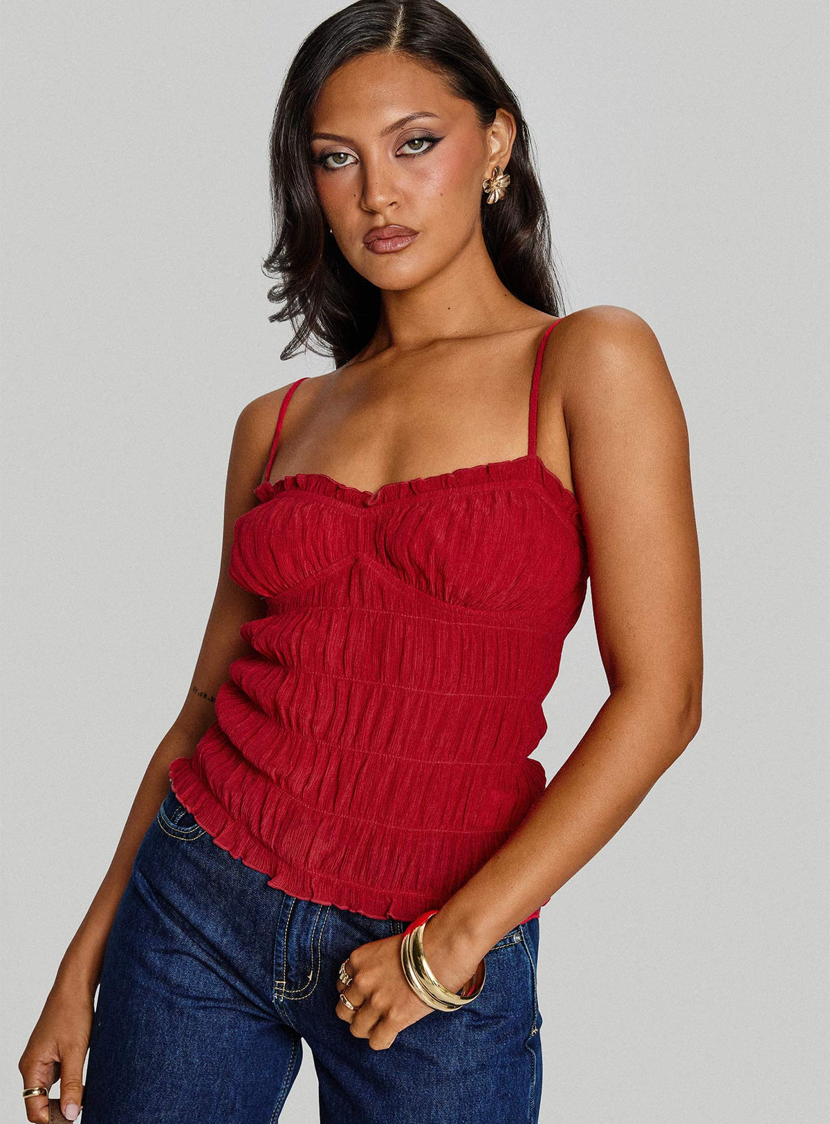 Money Maker Ruched Cami Top Red