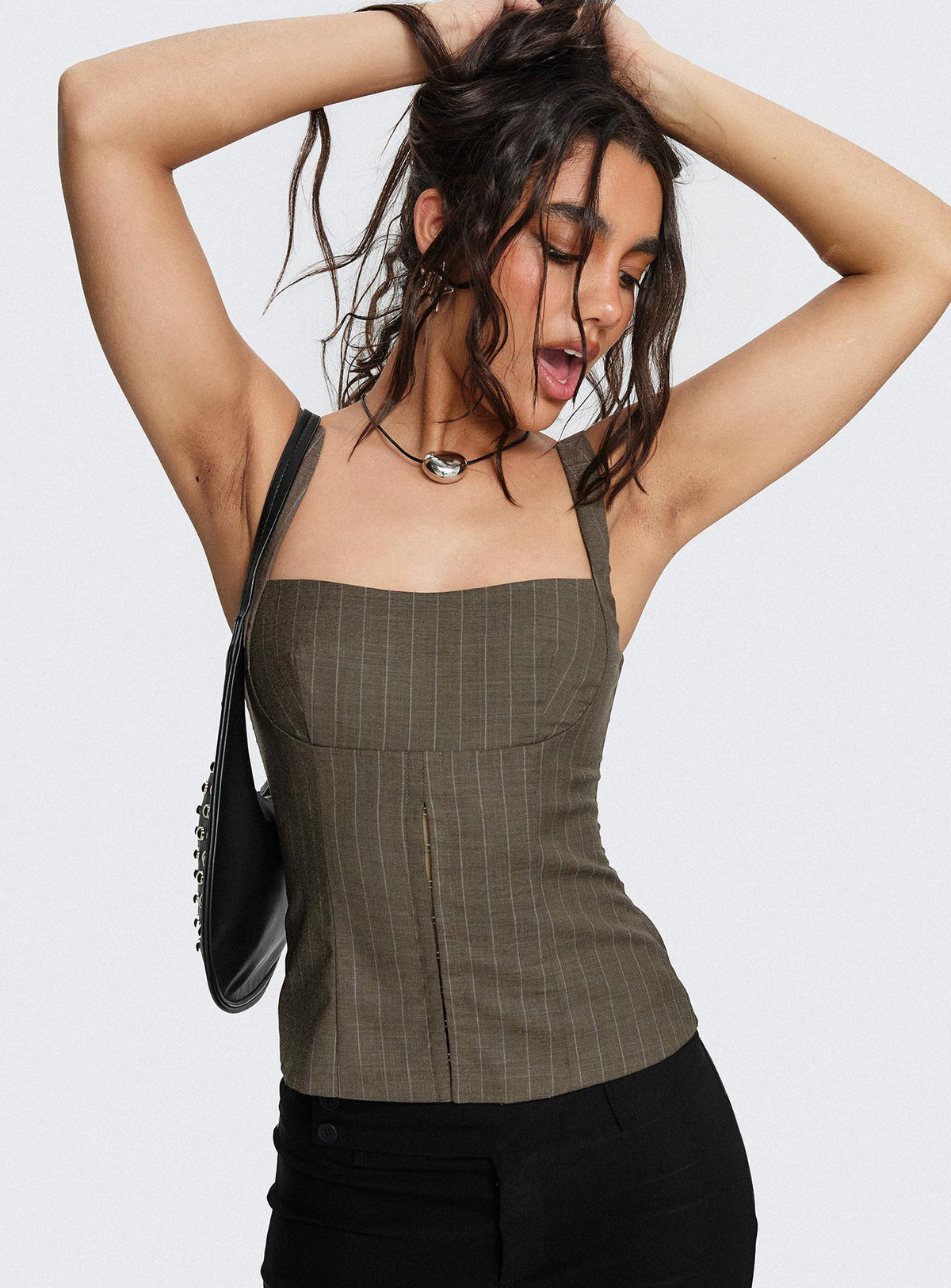 Nylen Tailored Suiting Top Brown Pinstripe