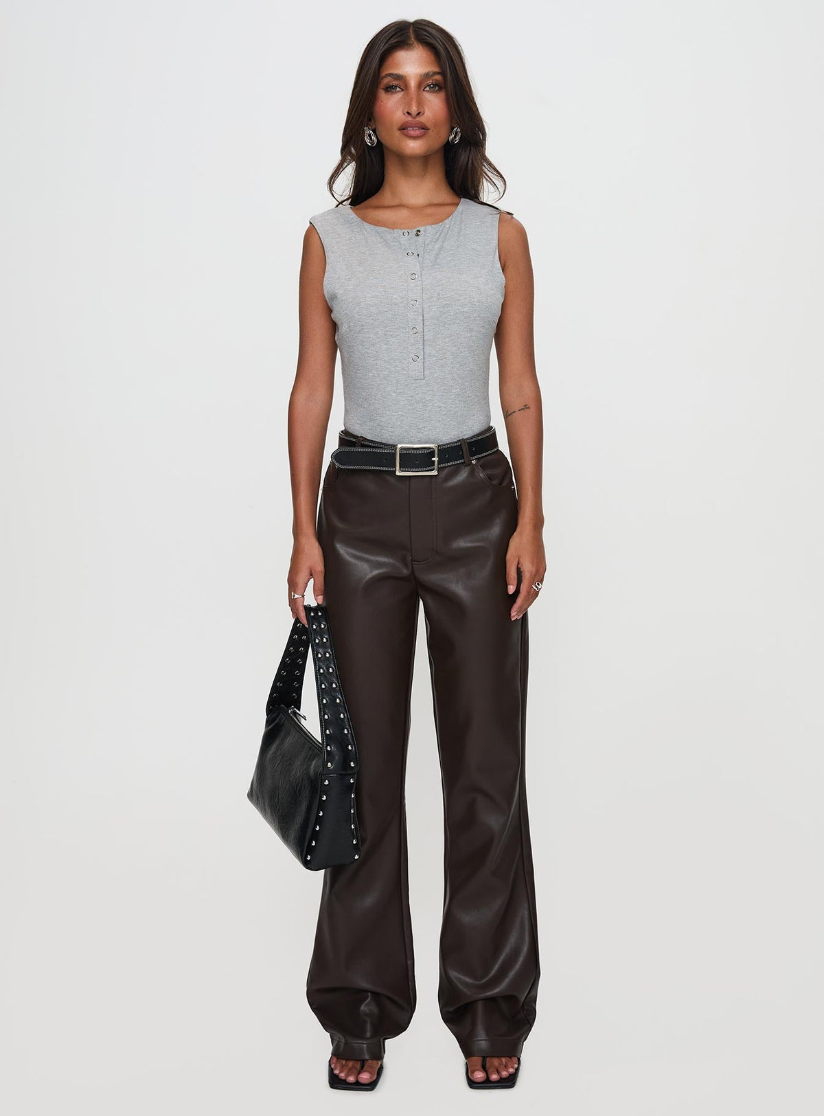 Good Impression Button Up Bodysuit Grey