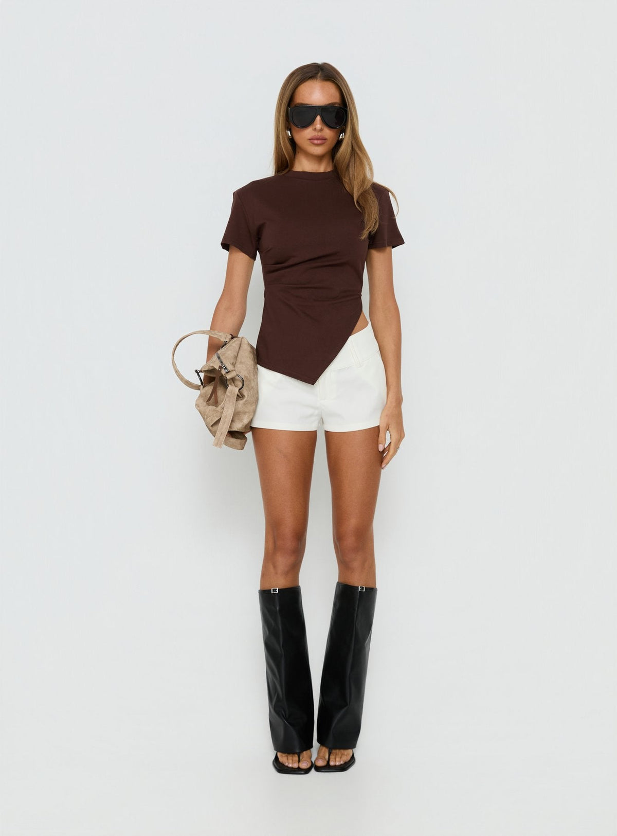 Lioxa Ruched Waist Tee Chocolate