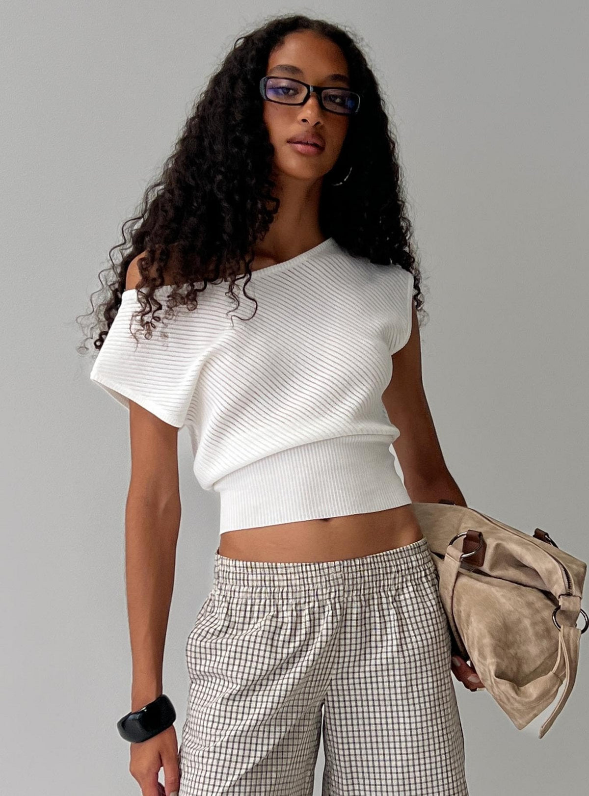 Cloud Tempo Boat Neck Cinched Knit Top White