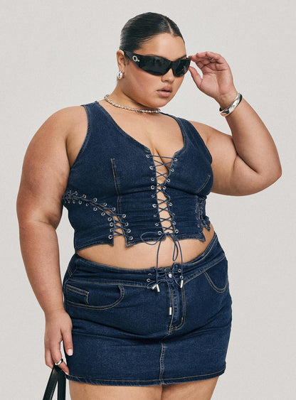 Edenette Top Mid Blue Wash Curve