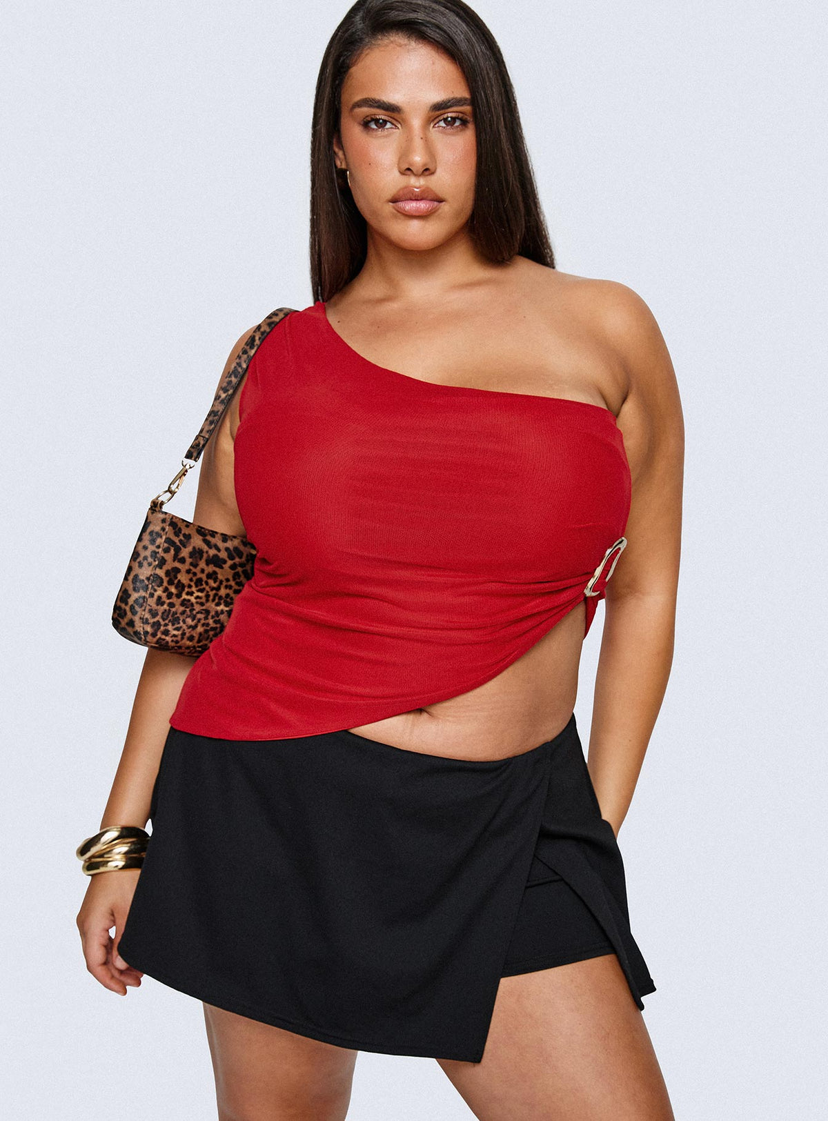 Machiatto One Shoulder Top Red Curve