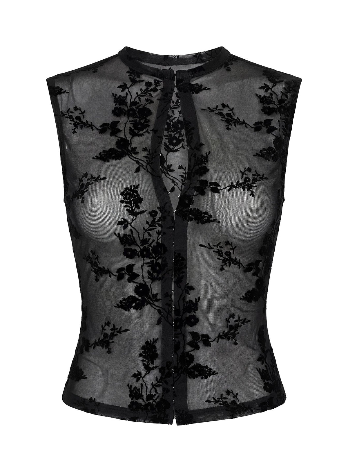 Kelira Keyhole Cutout Sheer Top Black