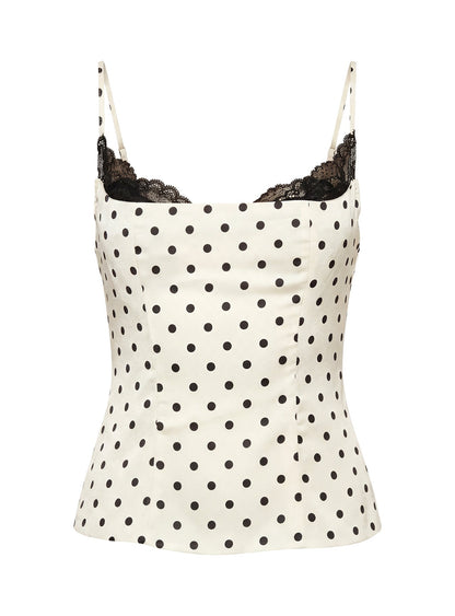 Renaissance Corset Lace Top White Polka Dot