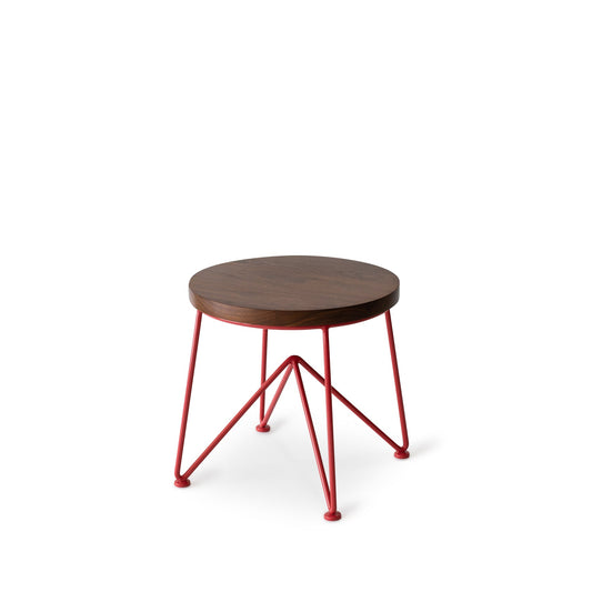 Walnut Stool with Strawberry Red Base