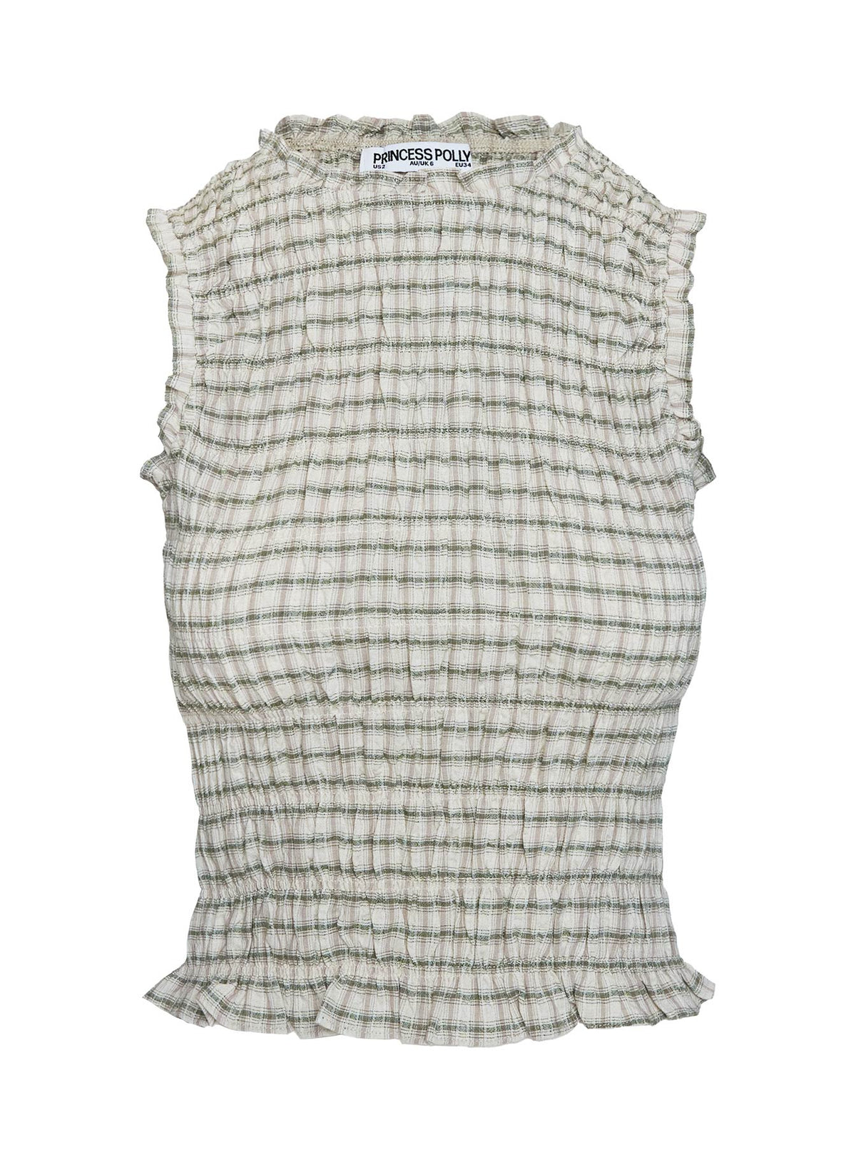 Mousie Ruched Top Cream Plaid
