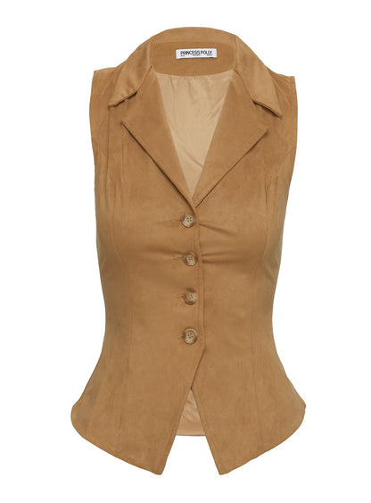 Oh So Retro Faux Suede Vest Beige