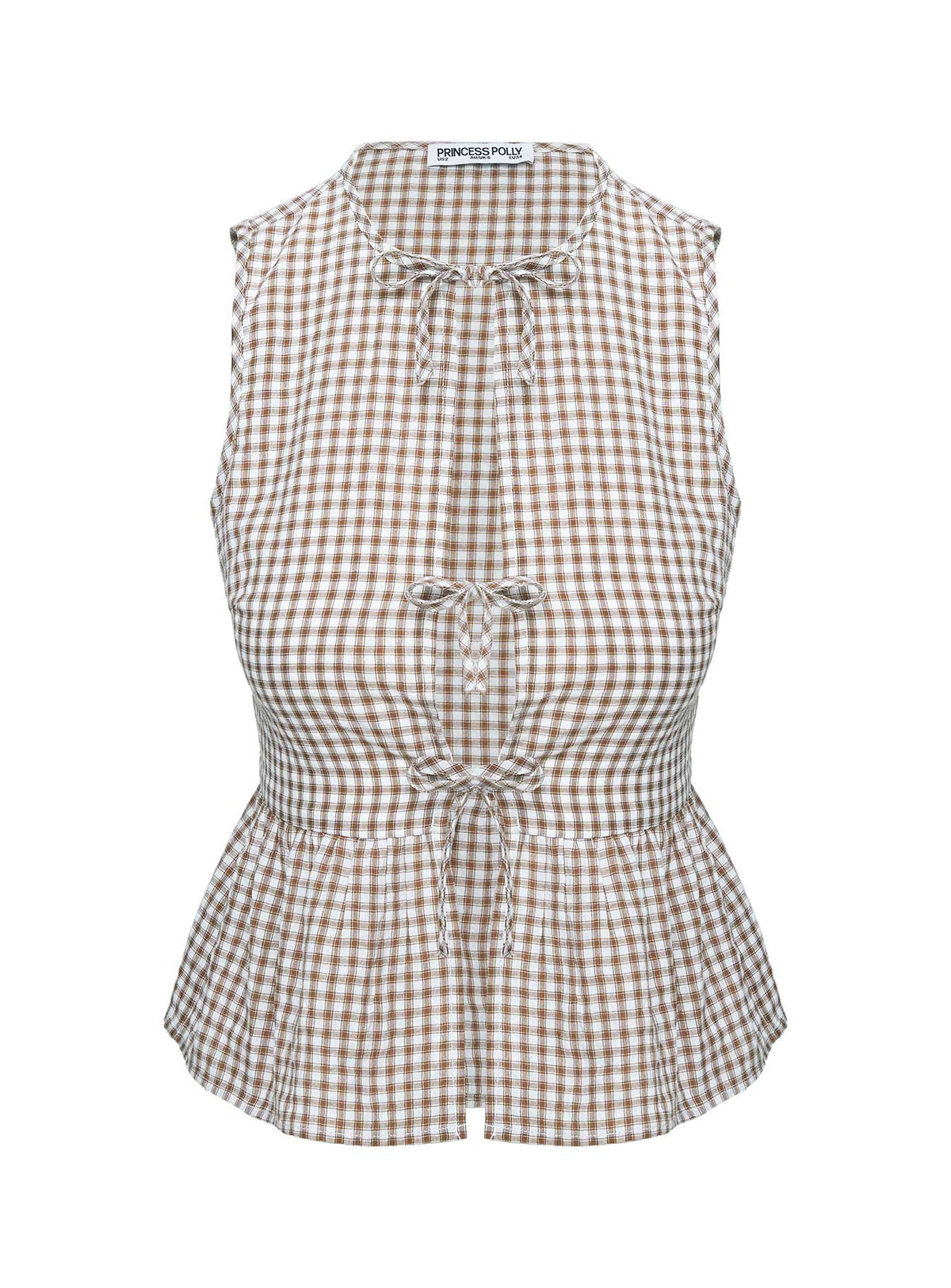 Rosellah Tie Up Top Brown Check