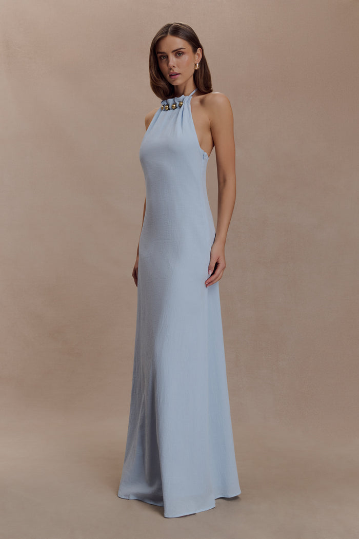 Abeda Cotton Maxi Dress With Hardware - Pale Blue
